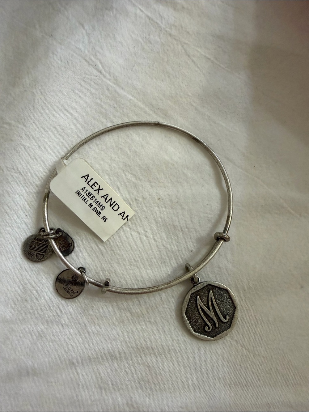Alex and Ani Silver-Tone 'M' Initial Charm Bangle